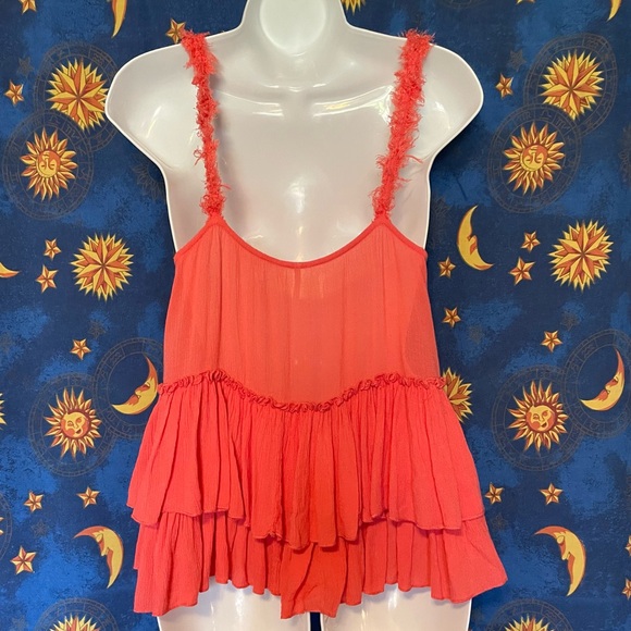 Free People Coral Meadow Ballerina Embroidered ruffle tank XS - Picture 9 of 11